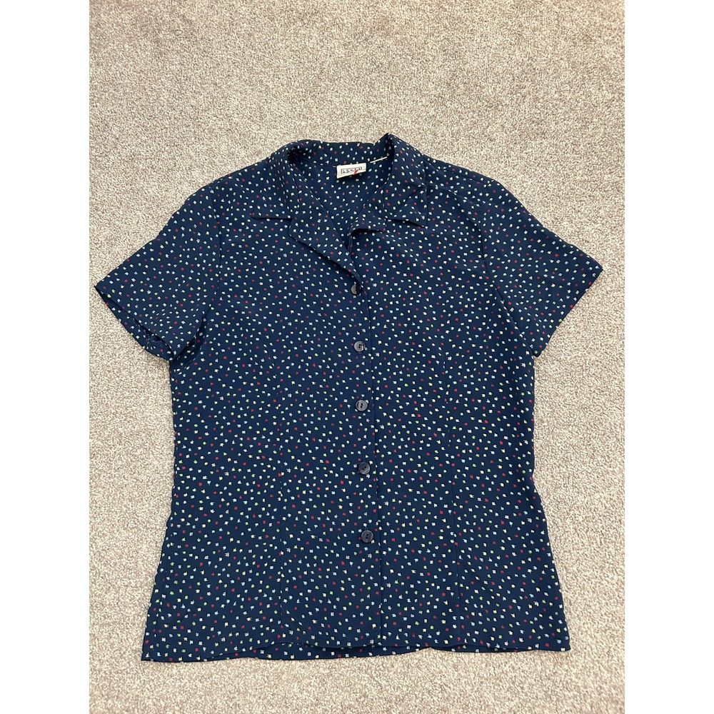 Laura Gayle Classics Button Down Shirt Womens M Navy Hashtag Print Excellent